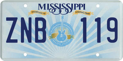 MS license plate ZNB119