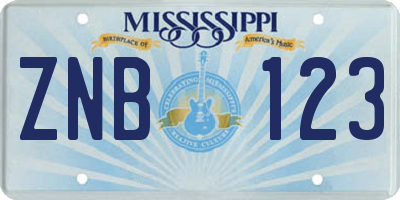 MS license plate ZNB123