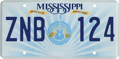 MS license plate ZNB124