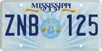 MS license plate ZNB125