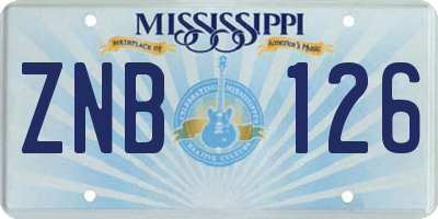 MS license plate ZNB126