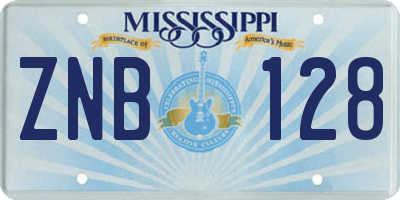 MS license plate ZNB128