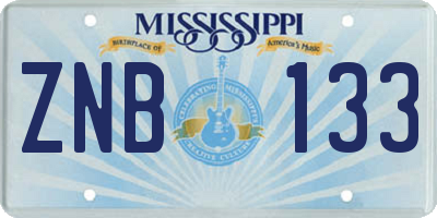 MS license plate ZNB133
