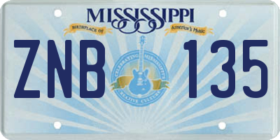 MS license plate ZNB135