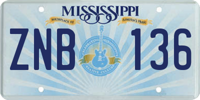 MS license plate ZNB136
