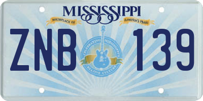MS license plate ZNB139