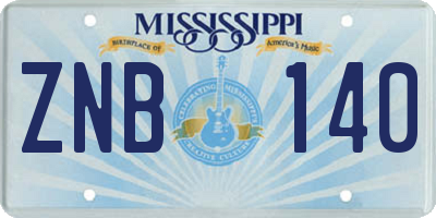 MS license plate ZNB140