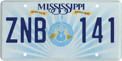 MS license plate ZNB141