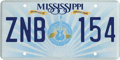 MS license plate ZNB154