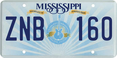 MS license plate ZNB160