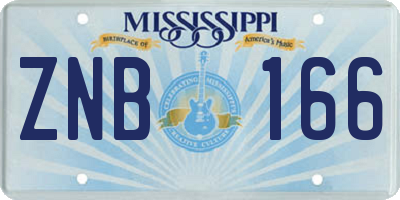 MS license plate ZNB166