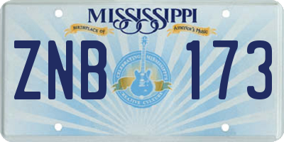 MS license plate ZNB173