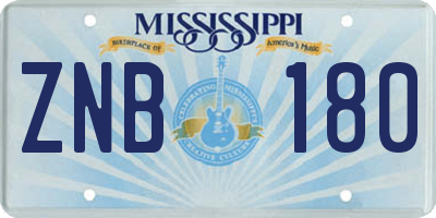 MS license plate ZNB180