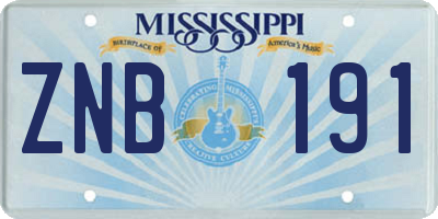 MS license plate ZNB191