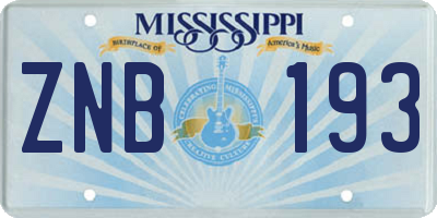 MS license plate ZNB193