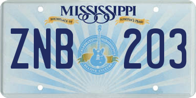 MS license plate ZNB203