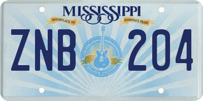 MS license plate ZNB204