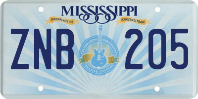 MS license plate ZNB205