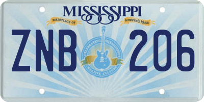 MS license plate ZNB206