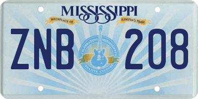MS license plate ZNB208
