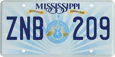 MS license plate ZNB209