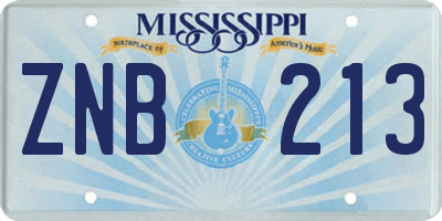 MS license plate ZNB213