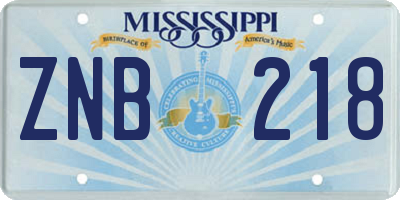 MS license plate ZNB218