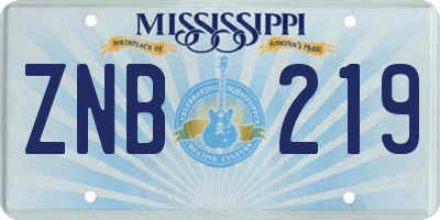 MS license plate ZNB219