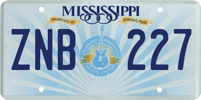 MS license plate ZNB227