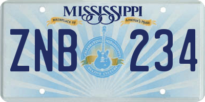 MS license plate ZNB234