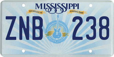 MS license plate ZNB238