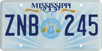 MS license plate ZNB245