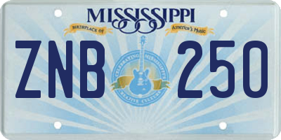 MS license plate ZNB250