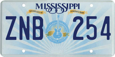 MS license plate ZNB254