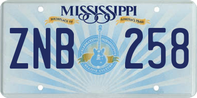 MS license plate ZNB258