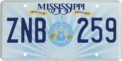 MS license plate ZNB259