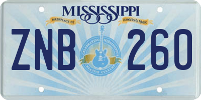 MS license plate ZNB260