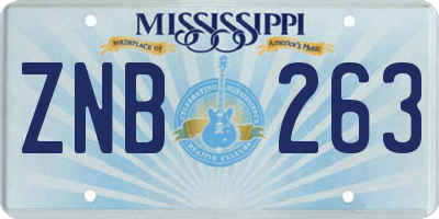 MS license plate ZNB263