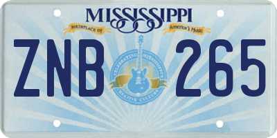 MS license plate ZNB265