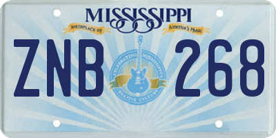 MS license plate ZNB268