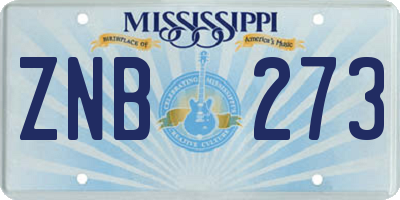 MS license plate ZNB273