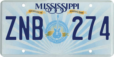 MS license plate ZNB274