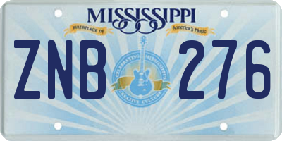 MS license plate ZNB276