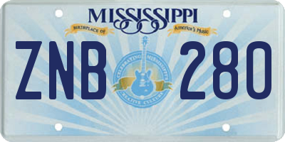 MS license plate ZNB280