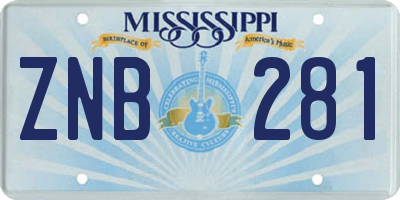 MS license plate ZNB281