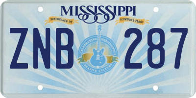 MS license plate ZNB287