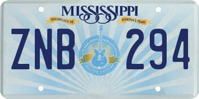 MS license plate ZNB294