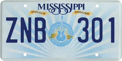 MS license plate ZNB301