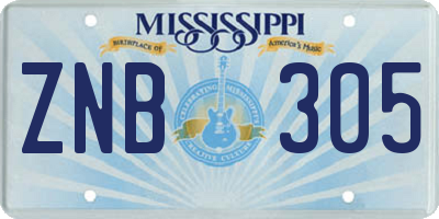 MS license plate ZNB305