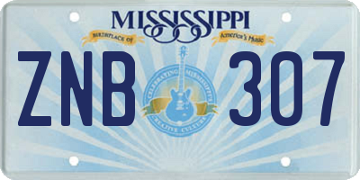 MS license plate ZNB307